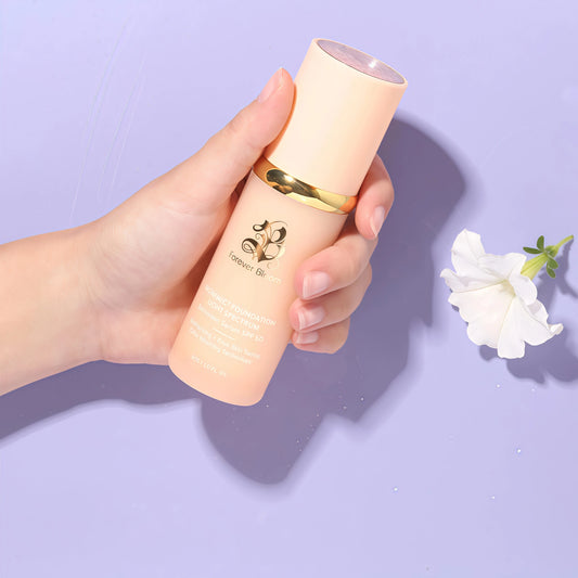 Forever Bloom Biomimic Foundation Light Spectrum SPF50 hydrates, conceals and evens tone with a lightweight, anti-aging finish for mature, sensitive skin—perfect for gym, sports or dance
