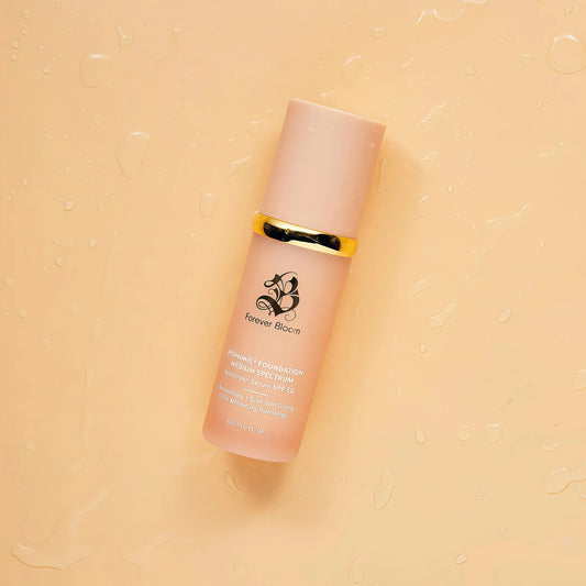 Biomimic Foundation Medium Spectrum by Forever Bloom; Protecting from Sun with SPF50; Foundation for Gym, Sports, Dancing Makeup for Mature & Sensitive Skin, Natural Finish